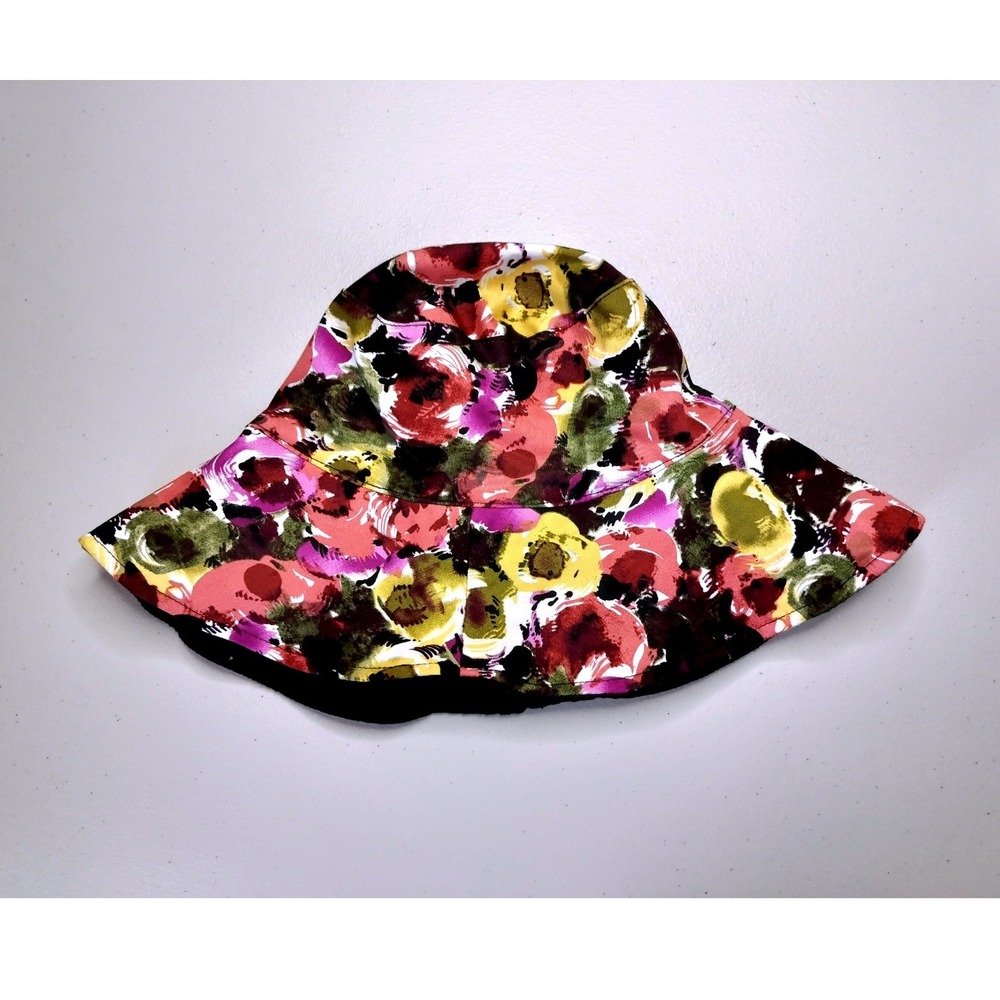 Floral Watercolor Canvas Bucket Hat Women OS Multicolor Wide Brim Sun